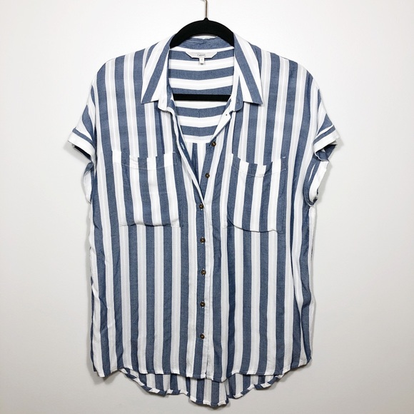 next Tops - Next Striped Button Up Blouse in Blue/White Sz 10